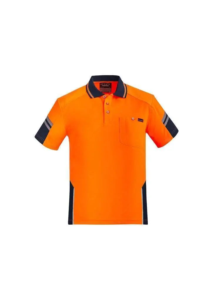 SYZMIK mens reinforced hi vis squad s/s polo zh465 Work Wear Syzmik Orange/Navy 7XL